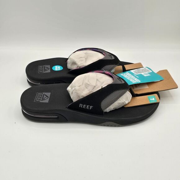 REEF “Fanning” Women’s Flip-Flop Sandal & Sole Bottle Opener (Black/Pink) - Sz 7 - Picture 6 of 9